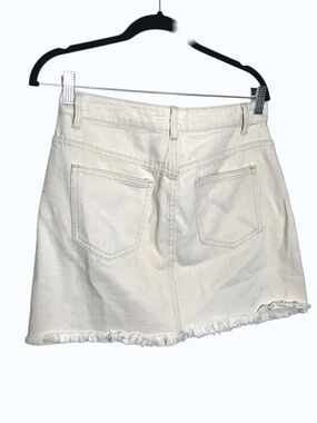 White Denim Mini Skirt Raw Hem Y2K Cargo Pocket